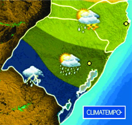 Na quinta-feira haverá chuva em quase todo o RS